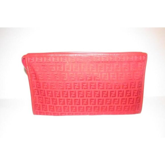 Fendi Smalll F Logo Make Up Red Zucchino Print Canvas And Leather Clutch - Picture 2 of 11